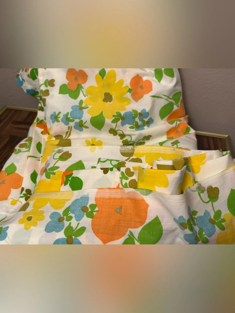 Vintage 1970’s JCPenney Fashion Manor Flower Power King Flat Sheet Pillow Cases